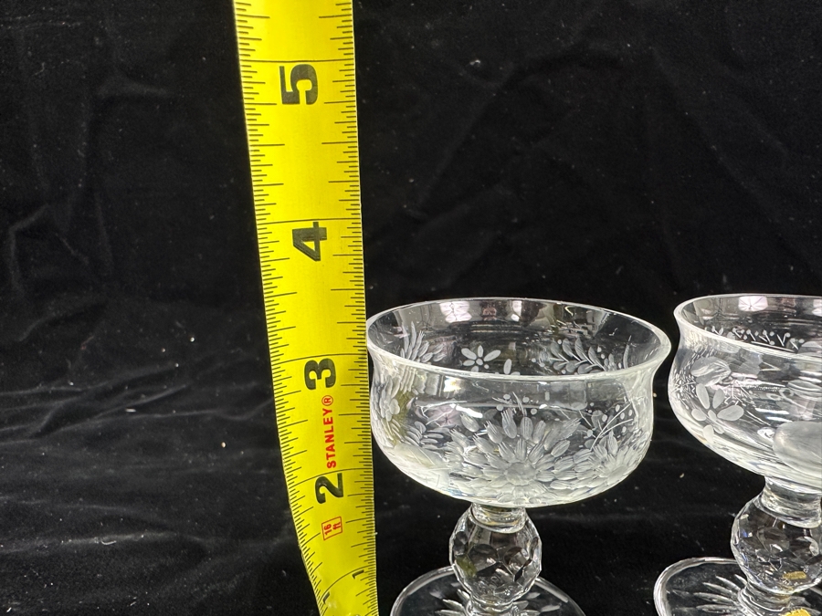 Rare Genuine Meissen (Germany) Cut Crystal Mouth-Blown Hand-Sanded Stemware Glasses Mixed 3 Different Patterns With Original Box - 6 Glasses Total 3-1/8'H [Photo 9]
