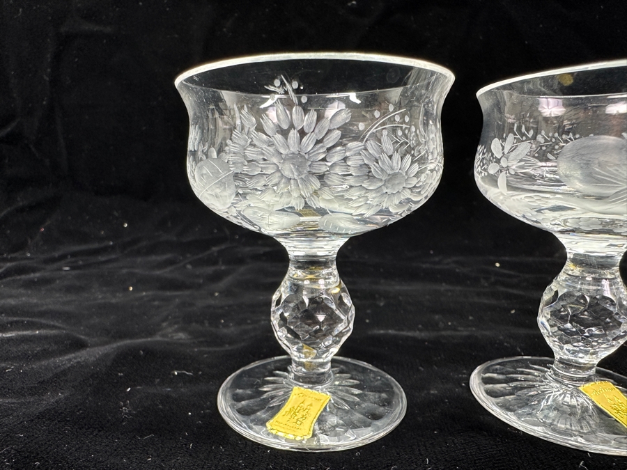 Rare Genuine Meissen (Germany) Cut Crystal Mouth-Blown Hand-Sanded Stemware Glasses Mixed 3 Different Patterns With Original Box - 6 Glasses Total 3-1/8'H [Photo 7]