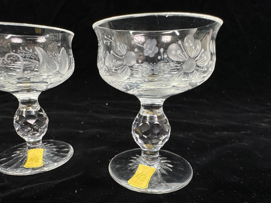 Rare Genuine Meissen (Germany) Cut Crystal Mouth-Blown Hand-Sanded Stemware Glasses Mixed 3 Different Patterns With Original Box - 6 Glasses Total 3-1/8'H [Photo 13]