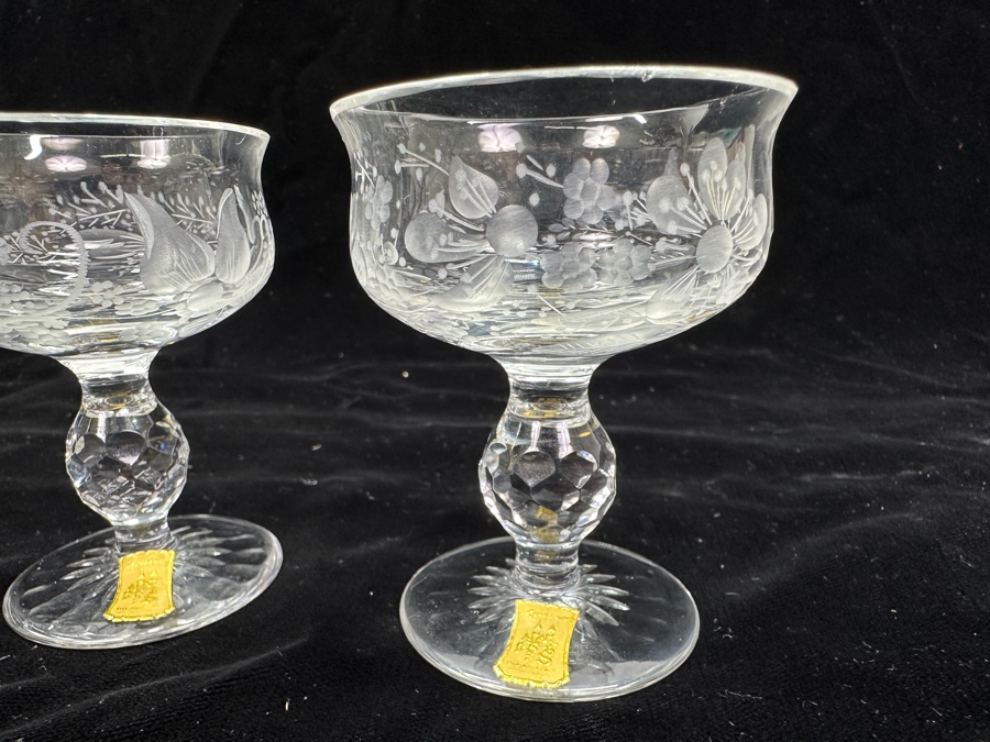 Rare Genuine Meissen (Germany) Cut Crystal Mouth-Blown Hand-Sanded Stemware Glasses Mixed 3 Different Patterns With Original Box - 6 Glasses Total 3-1/8'H [Photo 10]
