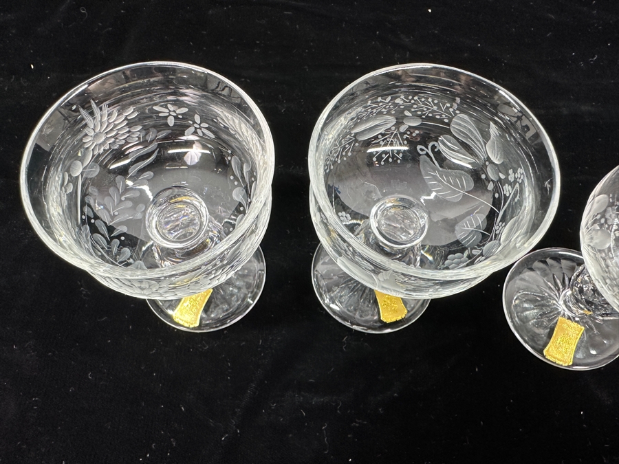 Rare Genuine Meissen (Germany) Cut Crystal Mouth-Blown Hand-Sanded Stemware Glasses Mixed 3 Different Patterns With Original Box - 6 Glasses Total 3-1/8'H [Photo 11]