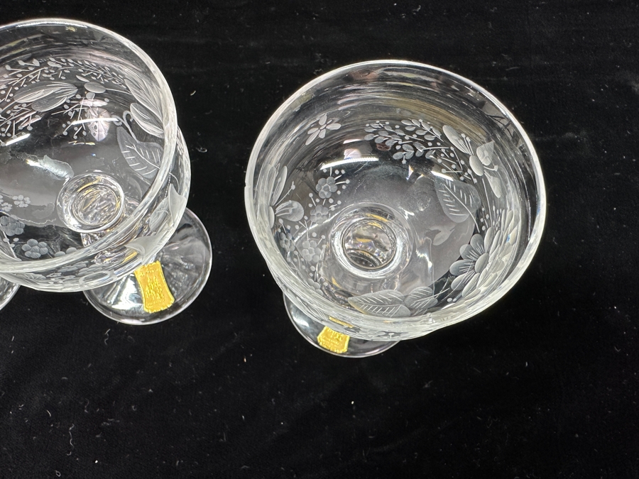 Rare Genuine Meissen (Germany) Cut Crystal Mouth-Blown Hand-Sanded Stemware Glasses Mixed 3 Different Patterns With Original Box - 6 Glasses Total 3-1/8'H [Photo 12]