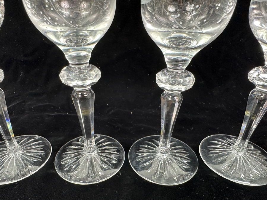 Rare Genuine Meissen (Germany) Cut Crystal Mouth-Blown Hand-Sanded Stemware Glasses Flower Pattern - 6 Glasses Total 8-7/8'H [Photo 5]
