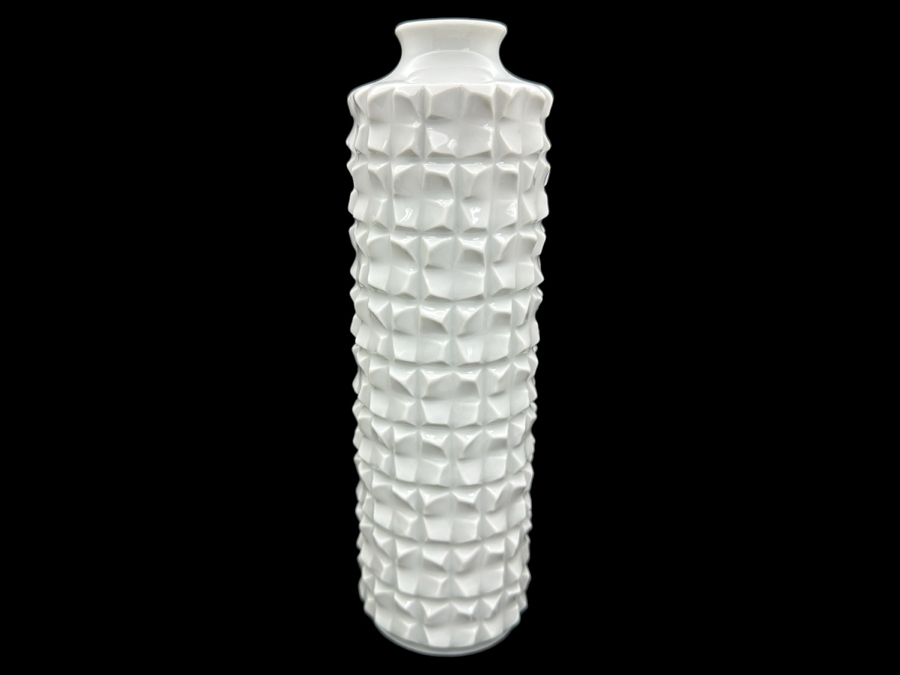 Meissen (Germany) Mid-Century White Porcelain Geometric Flower Vase By Ludwig Zepner 9H