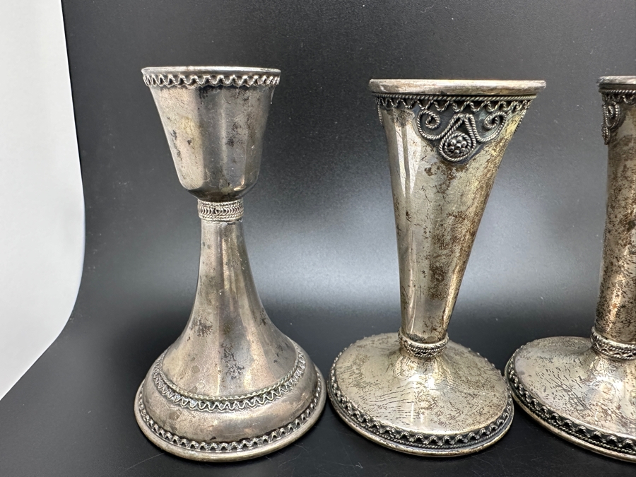 Set Of Four Sterling Silver Candle Holders Made In Israel 3.25'H 143g [Photo 5]