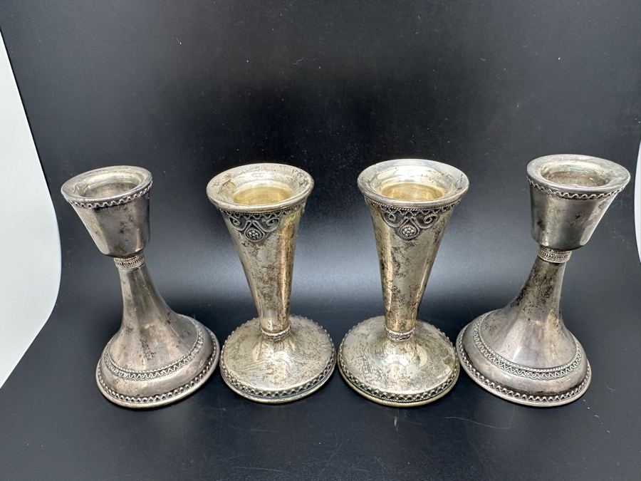 Set Of Four Sterling Silver Candle Holders Made In Israel 3.25'H 143g [Photo 2]