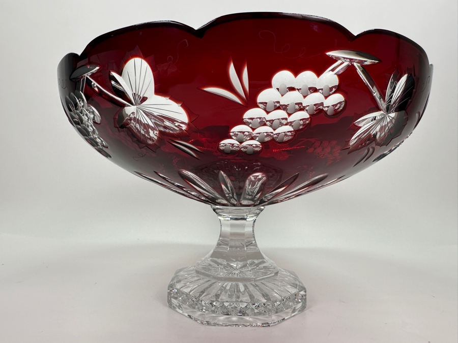 Red Cut Crystal Footed Centerpiece Bowl Made In Hungary 11.5W X 7-1/8H [Photo 5]