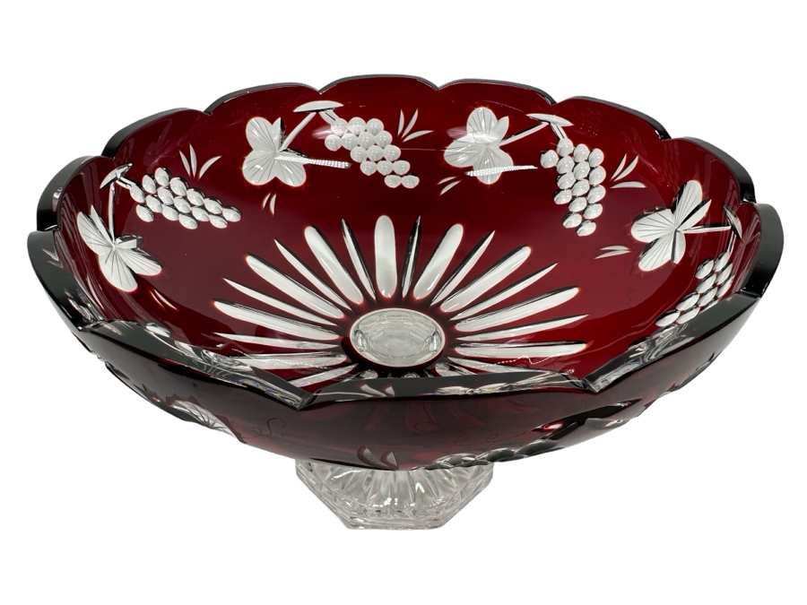 Red Cut Crystal Footed Centerpiece Bowl Made In Hungary 11.5W X 7-1/8H [Photo 9]