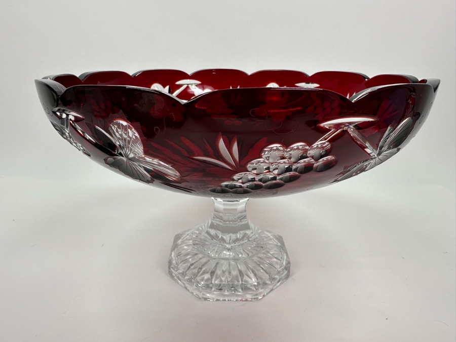 Red Cut Crystal Footed Centerpiece Bowl Made In Hungary 11.5W X 7-1/8H [Photo 3]