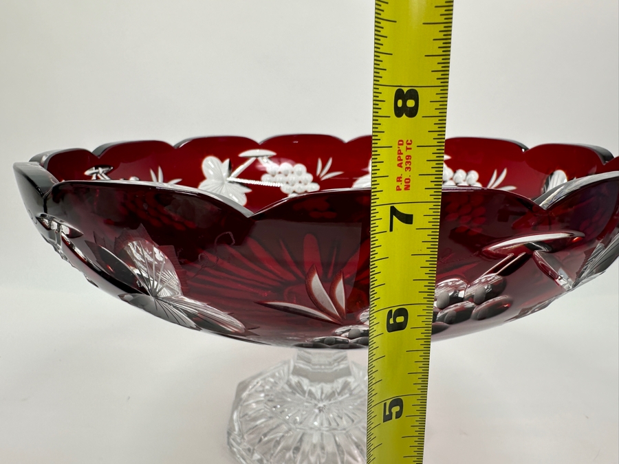 Red Cut Crystal Footed Centerpiece Bowl Made In Hungary 11.5W X 7-1/8H [Photo 8]