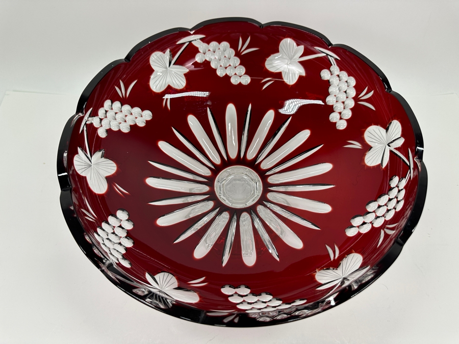 Red Cut Crystal Footed Centerpiece Bowl Made In Hungary 11.5W X 7-1/8H [Photo 4]