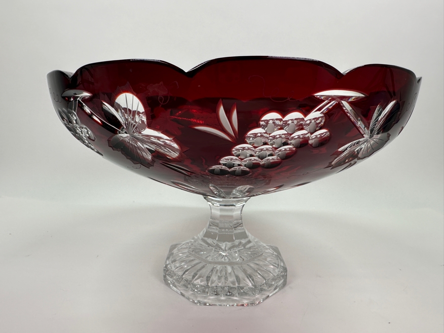 Red Cut Crystal Footed Centerpiece Bowl Made In Hungary 11.5W X 7-1/8H [Photo 2]
