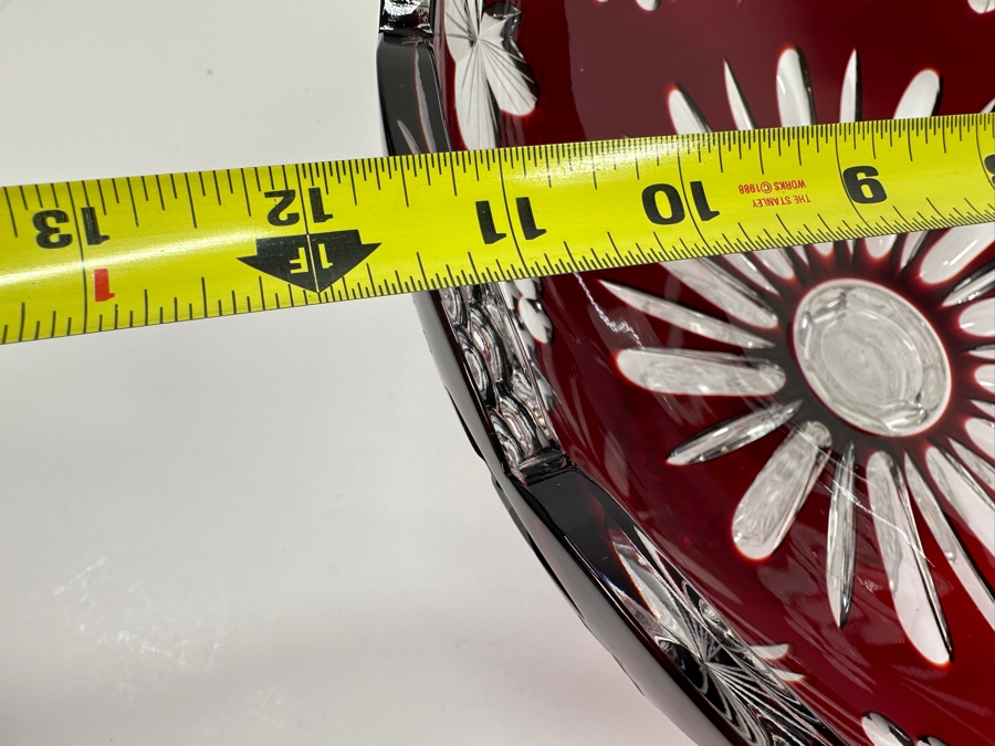 Red Cut Crystal Footed Centerpiece Bowl Made In Hungary 11.5W X 7-1/8H [Photo 7]