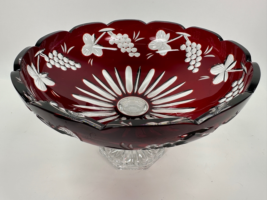 Red Cut Crystal Footed Centerpiece Bowl Made In Hungary 11.5W X 7-1/8H