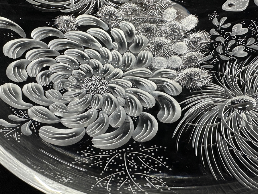 Stunning Rare Genuine Meissen (Germany) Cut Crystal Mouth-Blown Hand-Sanded Bowl Featuring Butterfly & Flowers 13.75W X 2.5H [Photo 7]