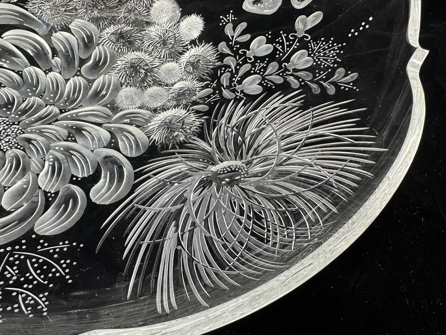 Stunning Rare Genuine Meissen (Germany) Cut Crystal Mouth-Blown Hand-Sanded Bowl Featuring Butterfly & Flowers 13.75W X 2.5H [Photo 8]