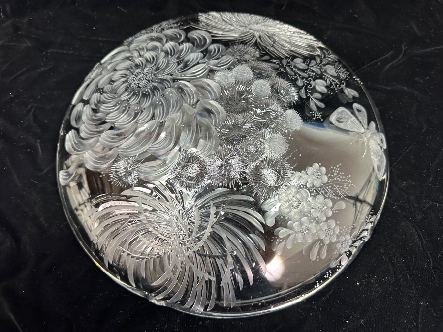 Stunning Rare Genuine Meissen (Germany) Cut Crystal Mouth-Blown Hand-Sanded Bowl Featuring Butterfly & Flowers 13.75W X 2.5H [Photo 16]