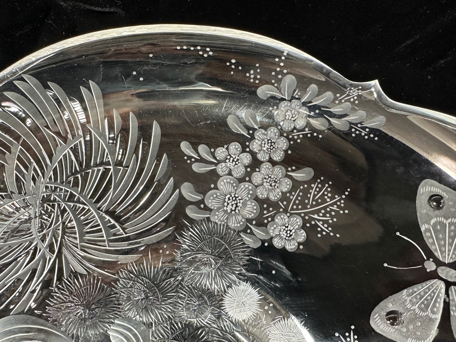 Stunning Rare Genuine Meissen (Germany) Cut Crystal Mouth-Blown Hand-Sanded Bowl Featuring Butterfly & Flowers 13.75W X 2.5H [Photo 11]