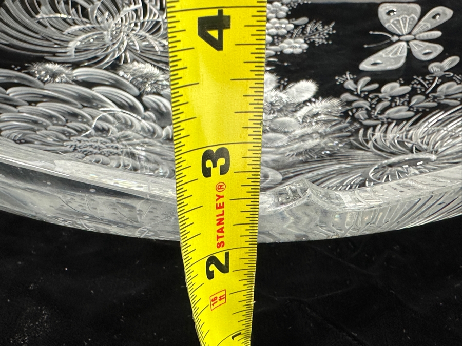 Stunning Rare Genuine Meissen (Germany) Cut Crystal Mouth-Blown Hand-Sanded Bowl Featuring Butterfly & Flowers 13.75W X 2.5H [Photo 15]