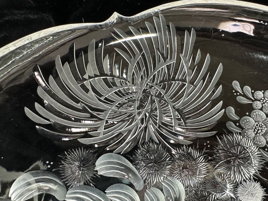 Stunning Rare Genuine Meissen (Germany) Cut Crystal Mouth-Blown Hand-Sanded Bowl Featuring Butterfly & Flowers 13.75W X 2.5H [Photo 10]