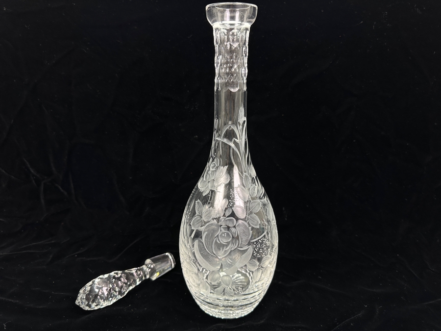 Rare Genuine Meissen (Germany) Cut Crystal Mouth-Blown Hand-Sanded Liquor Decanter With Stopper 16H