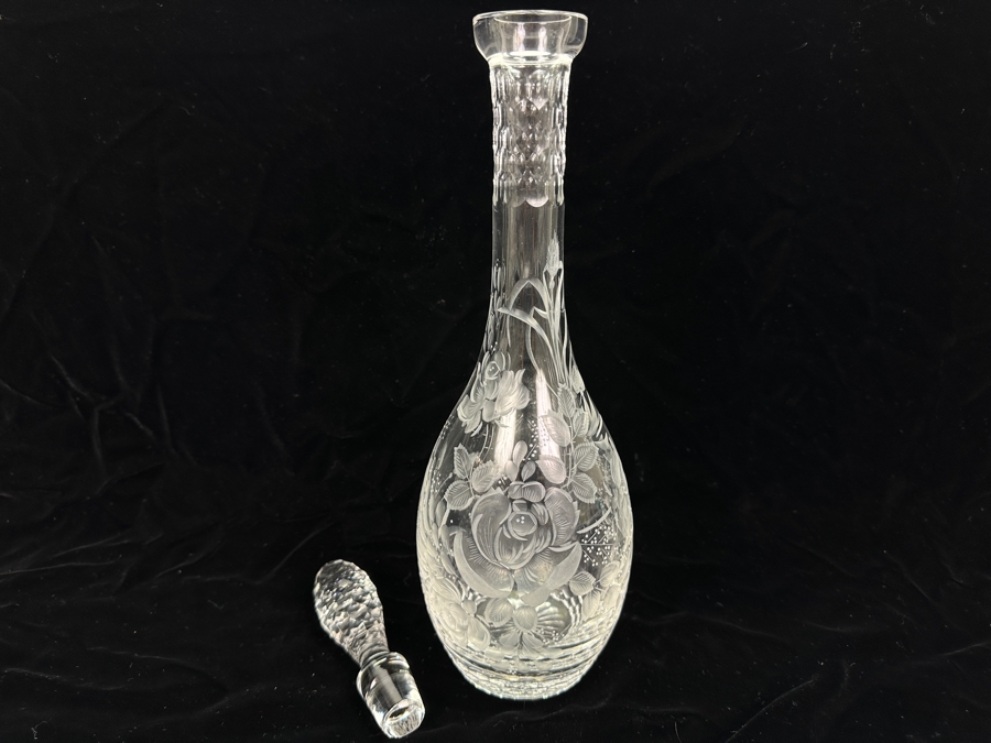 Rare Genuine Meissen (Germany) Cut Crystal Mouth-Blown Hand-Sanded Liquor Decanter With Stopper 16H [Photo 2]