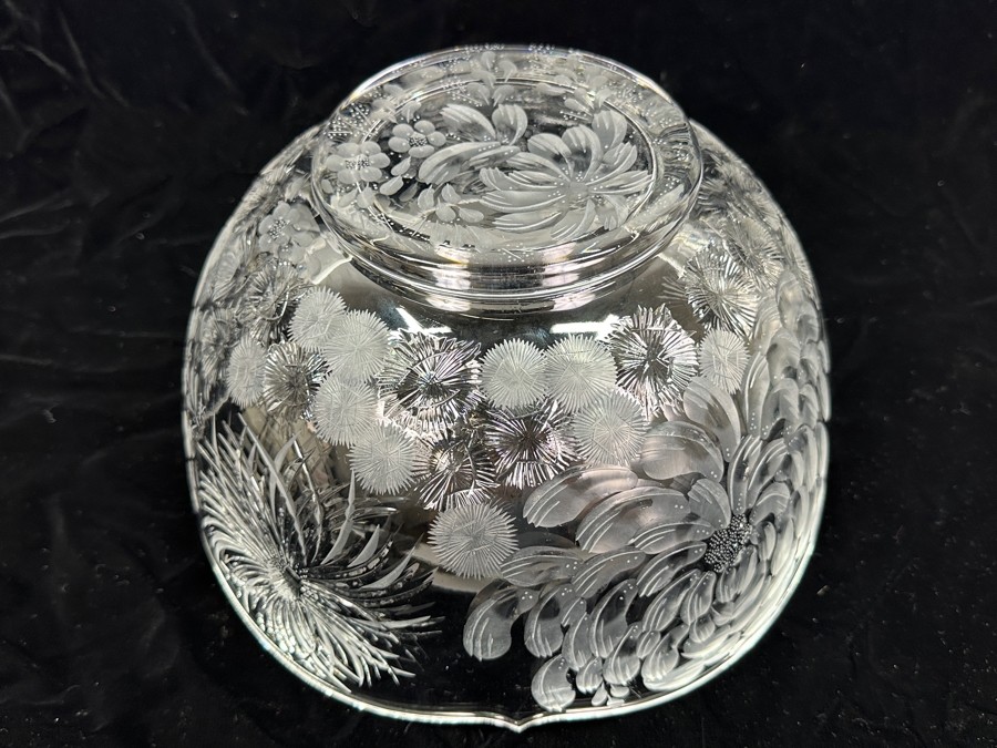 Stunning Rare Genuine Meissen (Germany) Cut Crystal Mouth-Blown Hand-Sanded Bowl Featuring Butterfly & Flowers 11.5W X 6.25H [Photo 13]