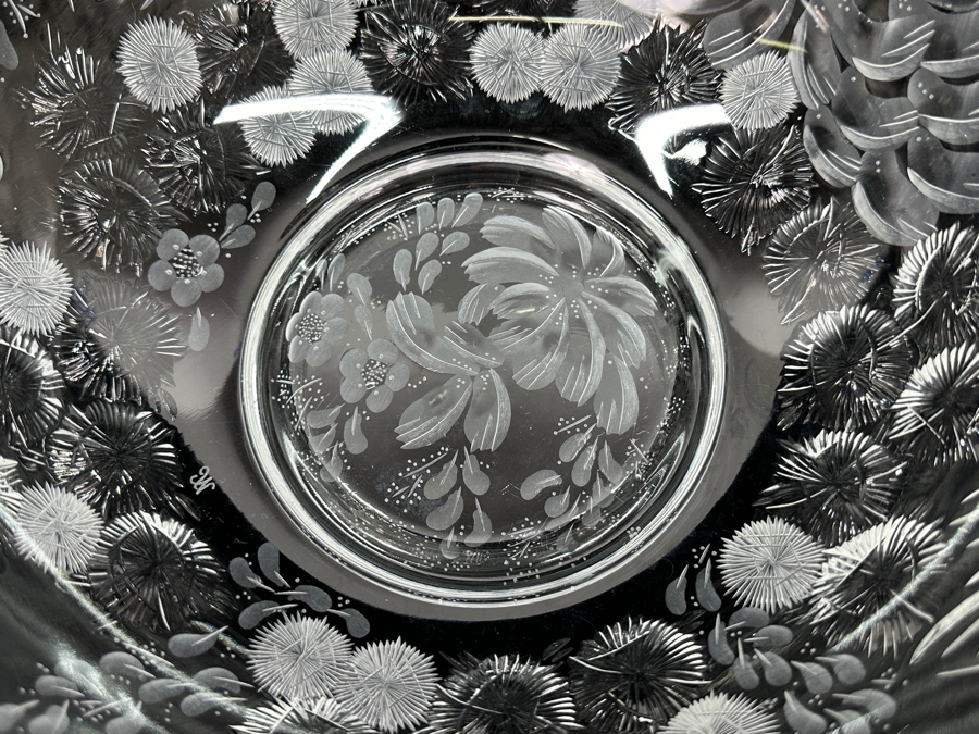 Stunning Rare Genuine Meissen (Germany) Cut Crystal Mouth-Blown Hand-Sanded Bowl Featuring Butterfly & Flowers 11.5W X 6.25H [Photo 12]