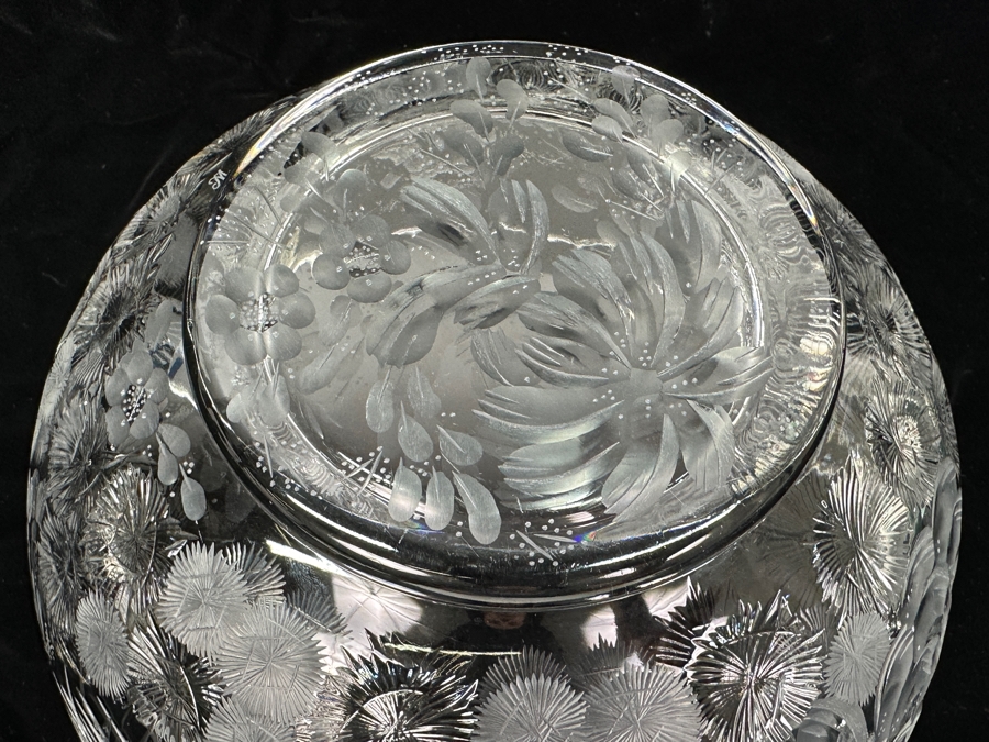 Stunning Rare Genuine Meissen (Germany) Cut Crystal Mouth-Blown Hand-Sanded Bowl Featuring Butterfly & Flowers 11.5W X 6.25H [Photo 14]