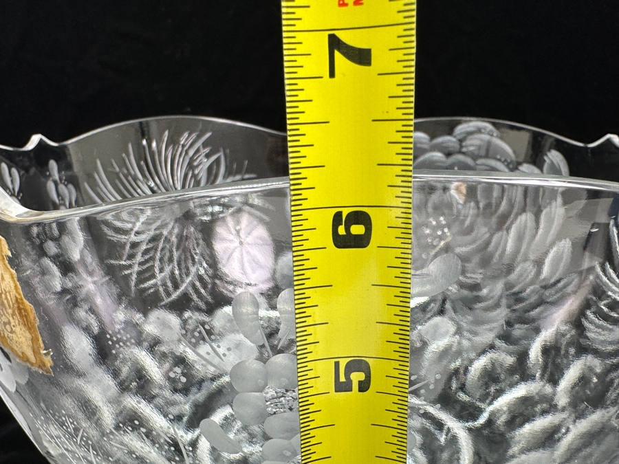 Stunning Rare Genuine Meissen (Germany) Cut Crystal Mouth-Blown Hand-Sanded Bowl Featuring Butterfly & Flowers 11.5W X 6.25H [Photo 16]