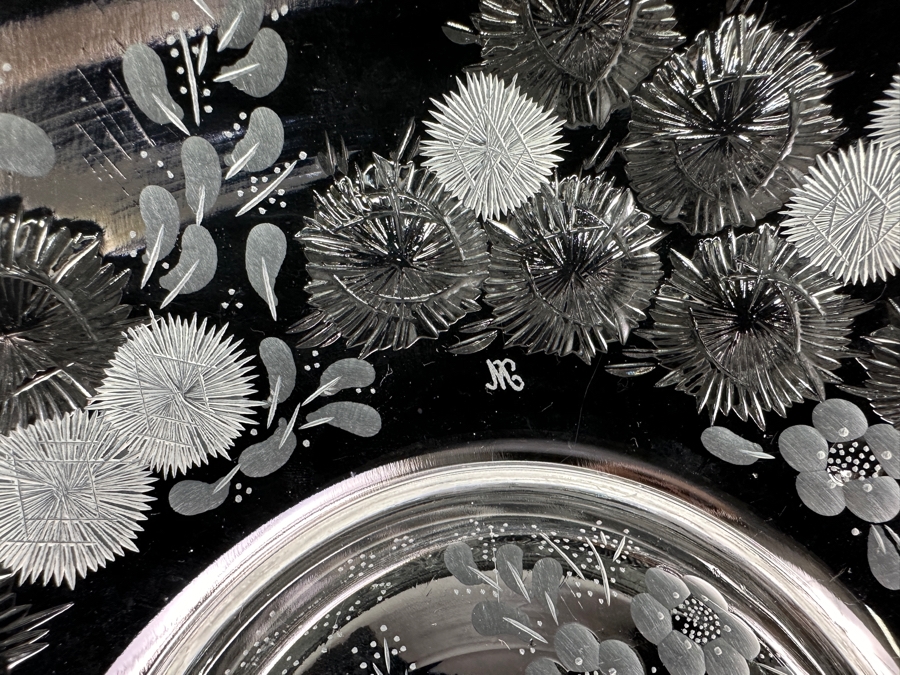 Stunning Rare Genuine Meissen (Germany) Cut Crystal Mouth-Blown Hand-Sanded Bowl Featuring Butterfly & Flowers 11.5W X 6.25H [Photo 7]