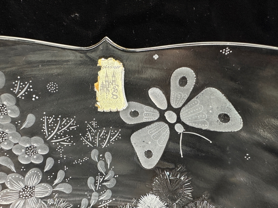 Stunning Rare Genuine Meissen (Germany) Cut Crystal Mouth-Blown Hand-Sanded Bowl Featuring Butterfly & Flowers 11.5W X 6.25H [Photo 5]