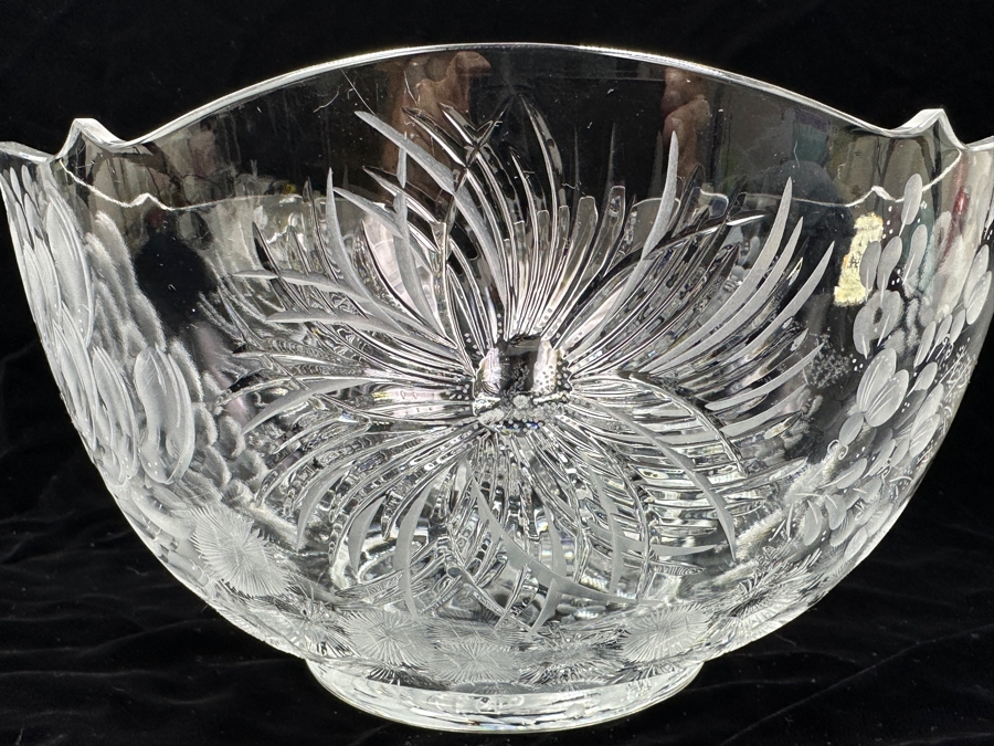 Stunning Rare Genuine Meissen (Germany) Cut Crystal Mouth-Blown Hand-Sanded Bowl Featuring Butterfly & Flowers 11.5W X 6.25H [Photo 9]