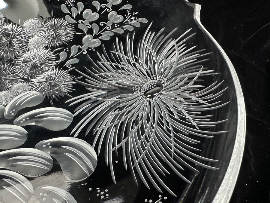 Stunning Rare Genuine Meissen (Germany) Cut Crystal Mouth-Blown Hand-Sanded Bowl Featuring Butterfly & Flowers 14W X 3.25H [Photo 4]