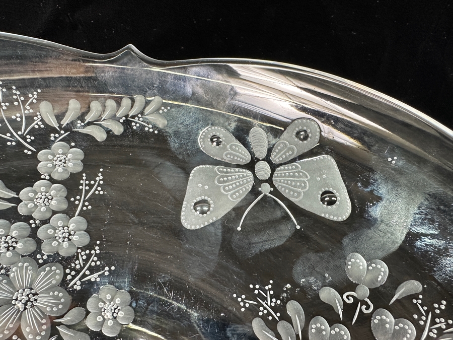 Stunning Rare Genuine Meissen (Germany) Cut Crystal Mouth-Blown Hand-Sanded Bowl Featuring Butterfly & Flowers 14W X 3.25H [Photo 6]