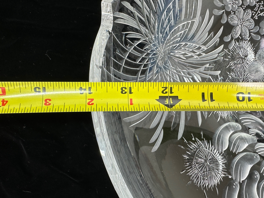 Stunning Rare Genuine Meissen (Germany) Cut Crystal Mouth-Blown Hand-Sanded Bowl Featuring Butterfly & Flowers 14W X 3.25H [Photo 9]