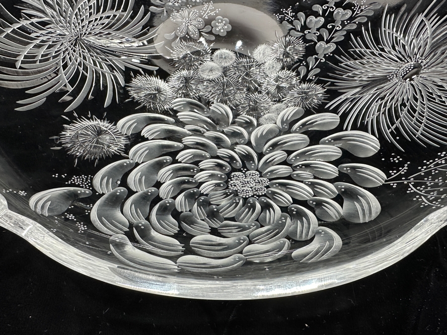 Stunning Rare Genuine Meissen (Germany) Cut Crystal Mouth-Blown Hand-Sanded Bowl Featuring Butterfly & Flowers 14W X 3.25H [Photo 3]