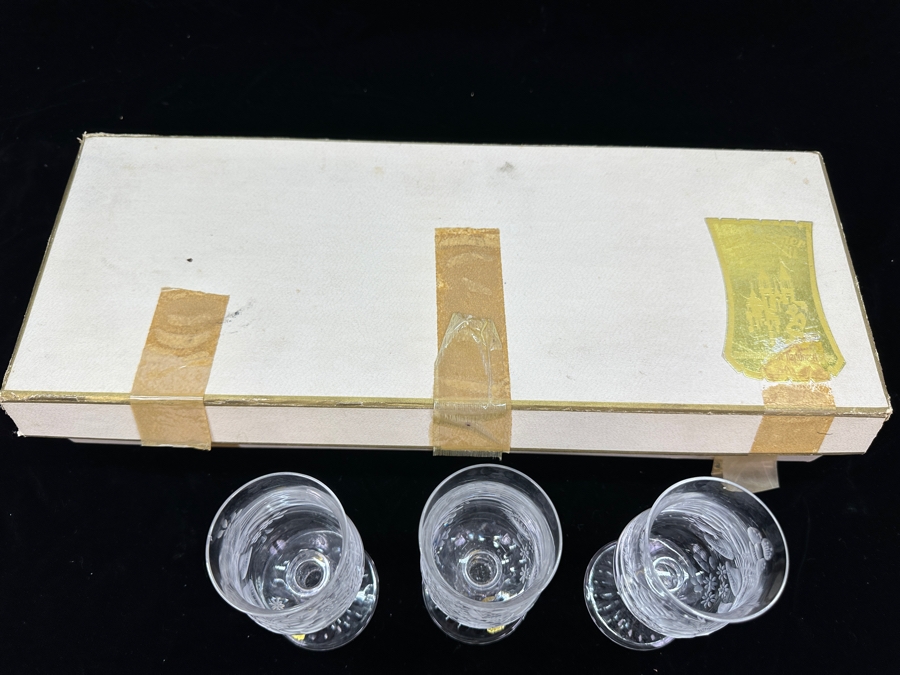 Rare Genuine Meissen (Germany) Cut Crystal Mouth-Blown Hand-Sanded Stemware Glasses Mixed 3 Different Patterns With Original Box - 6 Glasses Total 5-1/8'H [Photo 13]