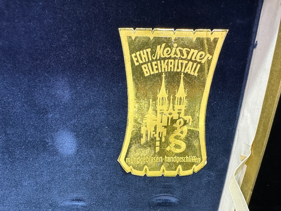 Rare Genuine Meissen (Germany) Cut Crystal Mouth-Blown Hand-Sanded Stemware Glasses Mixed 3 Different Patterns With Original Box - 6 Glasses Total 5-1/8'H [Photo 12]