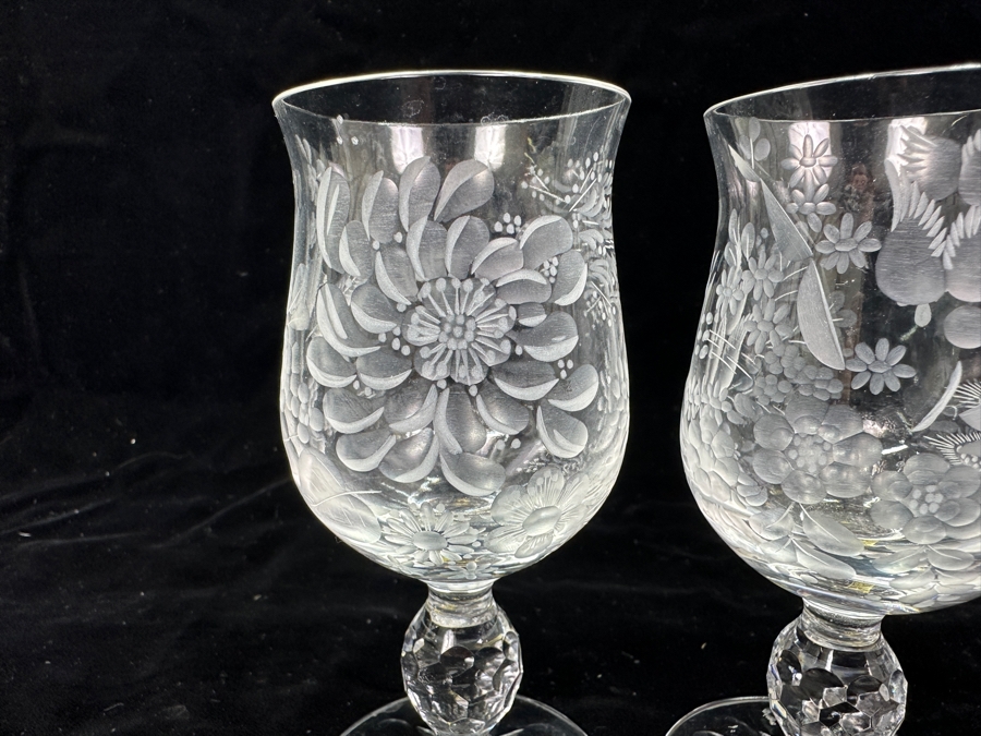 Rare Genuine Meissen (Germany) Cut Crystal Mouth-Blown Hand-Sanded Stemware Glasses Mixed 3 Different Patterns With Original Box - 6 Glasses Total 5-1/8'H [Photo 6]