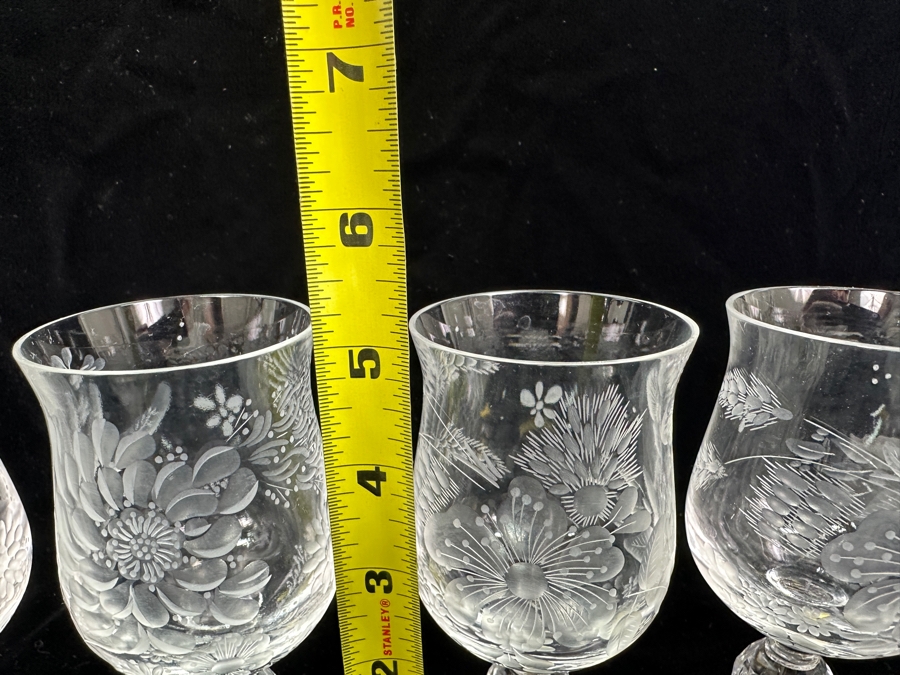 Rare Genuine Meissen (Germany) Cut Crystal Mouth-Blown Hand-Sanded Stemware Glasses Mixed 3 Different Patterns - 6 Glasses Total 5-1/8'H [Photo 7]
