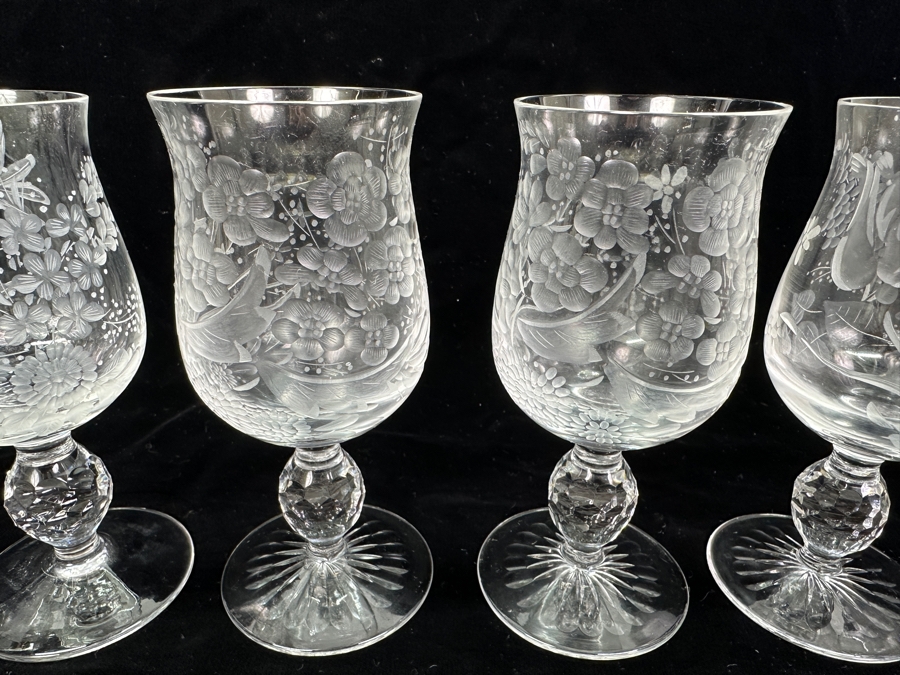 Rare Genuine Meissen (Germany) Cut Crystal Mouth-Blown Hand-Sanded Stemware Glasses Mixed Patterns - 12 Glasses Total 6'H [Photo 8]