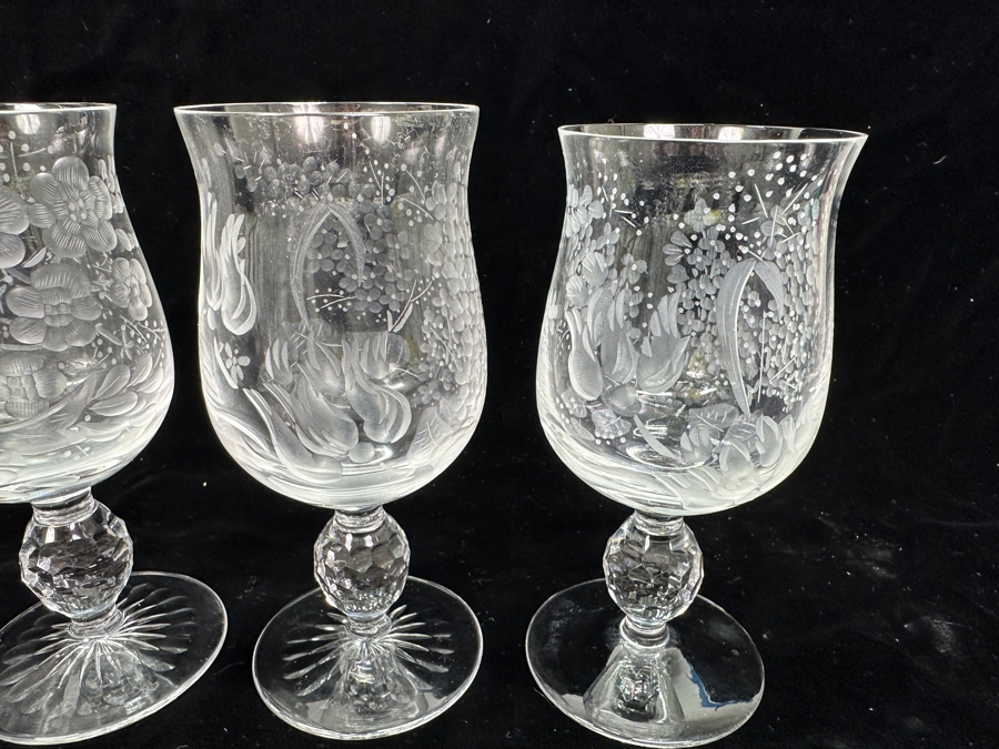 Rare Genuine Meissen (Germany) Cut Crystal Mouth-Blown Hand-Sanded Stemware Glasses Mixed Patterns - 12 Glasses Total 6'H [Photo 10]