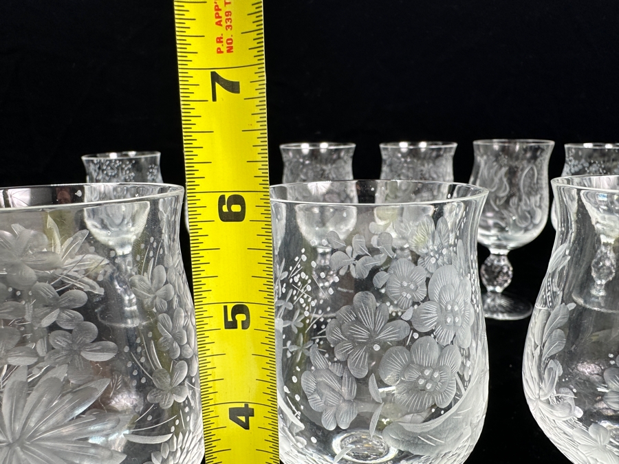Rare Genuine Meissen (Germany) Cut Crystal Mouth-Blown Hand-Sanded Stemware Glasses Mixed Patterns - 12 Glasses Total 6'H [Photo 9]