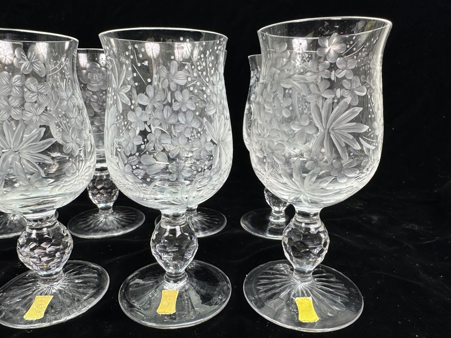 Rare Genuine Meissen (Germany) Cut Crystal Mouth-Blown Hand-Sanded Stemware Glasses Mixed Patterns - 12 Glasses Total 6'H [Photo 6]