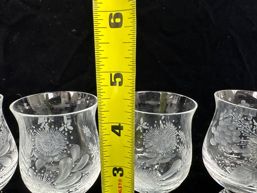 Rare Genuine Meissen (Germany) Cut Crystal Mouth-Blown Hand-Sanded Stemware Glasses Mixed 3 Different Patterns - 6 Glasses Total 4-3/8'H [Photo 9]