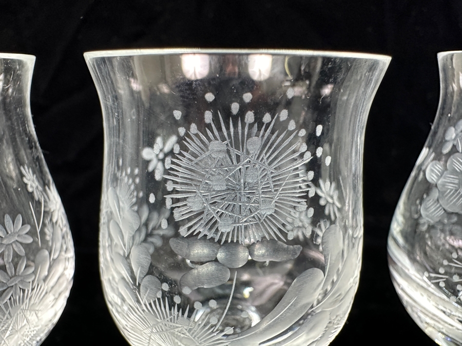 Rare Genuine Meissen (Germany) Cut Crystal Mouth-Blown Hand-Sanded Stemware Glasses Mixed 3 Different Patterns - 6 Glasses Total 4-3/8'H [Photo 5]