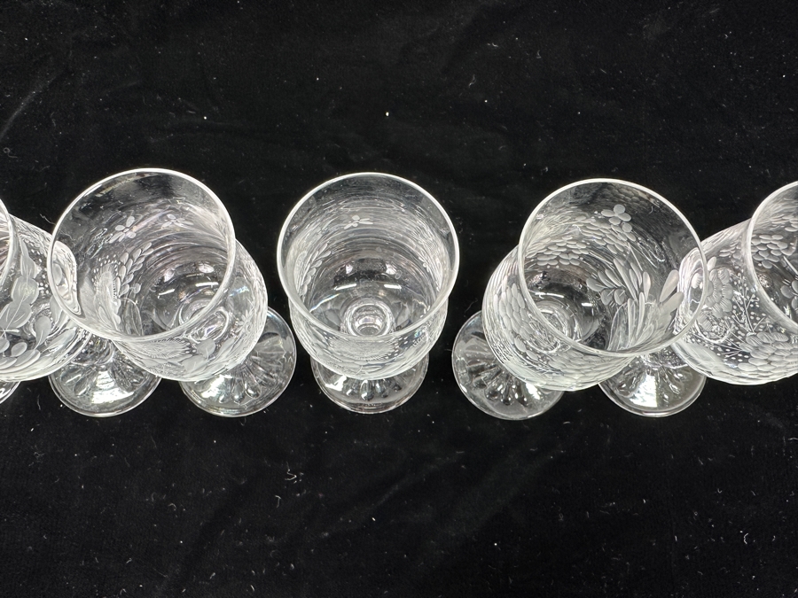 Rare Genuine Meissen (Germany) Cut Crystal Mouth-Blown Hand-Sanded Stemware Glasses Mixed 3 Different Patterns - 6 Glasses Total 4-3/8'H [Photo 8]