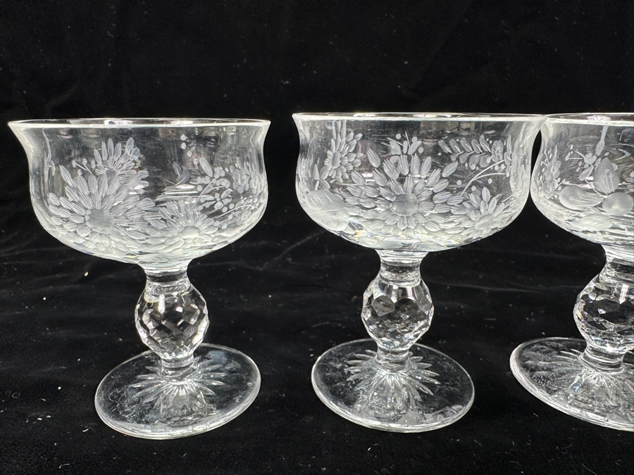 Rare Genuine Meissen (Germany) Cut Crystal Mouth-Blown Hand-Sanded Stemware Glasses Mixed Patterns - 6 Glasses Total 3'H [Photo 6]