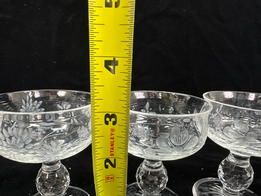 Rare Genuine Meissen (Germany) Cut Crystal Mouth-Blown Hand-Sanded Stemware Glasses Mixed Patterns - 6 Glasses Total 3'H [Photo 7]